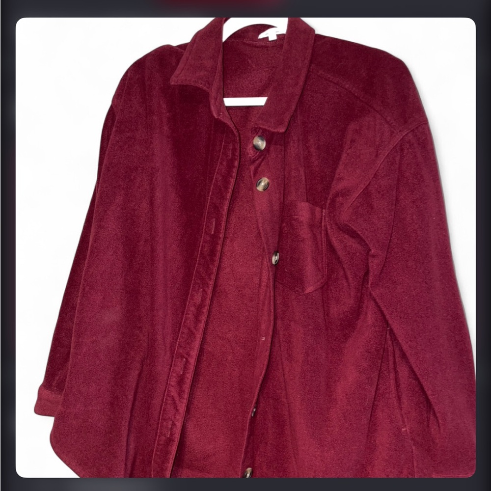 Burgundy Teddy Button-Front Jacket - Cozy Cottage Summer Fall Camping